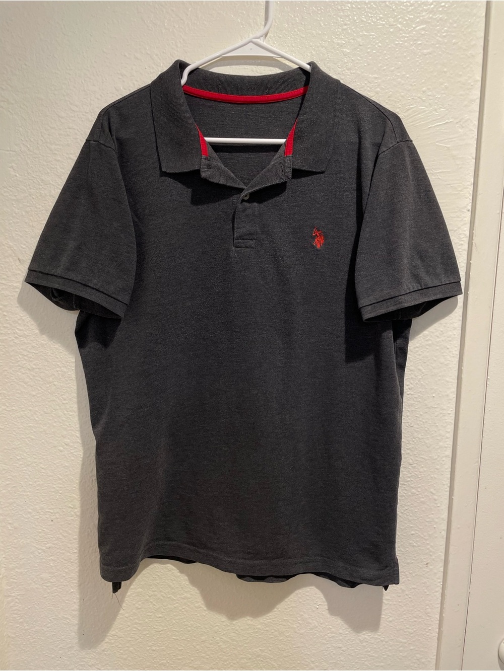 U.S. Polo Assn. Men's Dark Gray Polo Shirt Red Trim Embroidered Logo Size Large